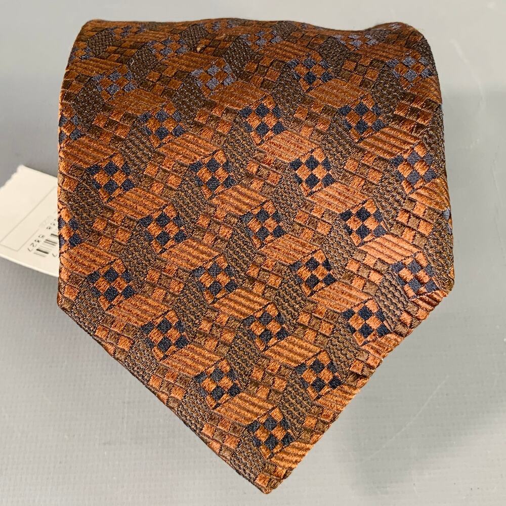 GIANNI VERSACE Brown Black Geometric Jacquard Silk Tie